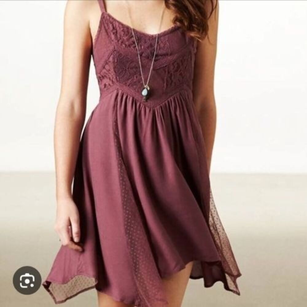 American Eagle Fairycore Dress 2 Purple Lace Mesh Fit Flare Boho Mini Sundress